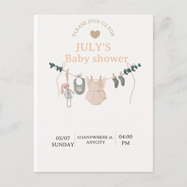 Tarjeta plana para baby shower (Anverso)