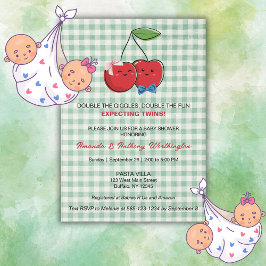 Tarjeta plana para baby shower de gemelos niño y n