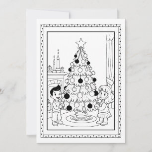 Tarjeta plana para colorear árbol de Navidad para