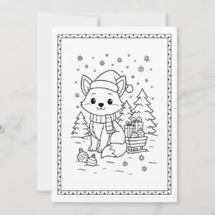 Tarjeta plana para colorear zorro de Navidad diver