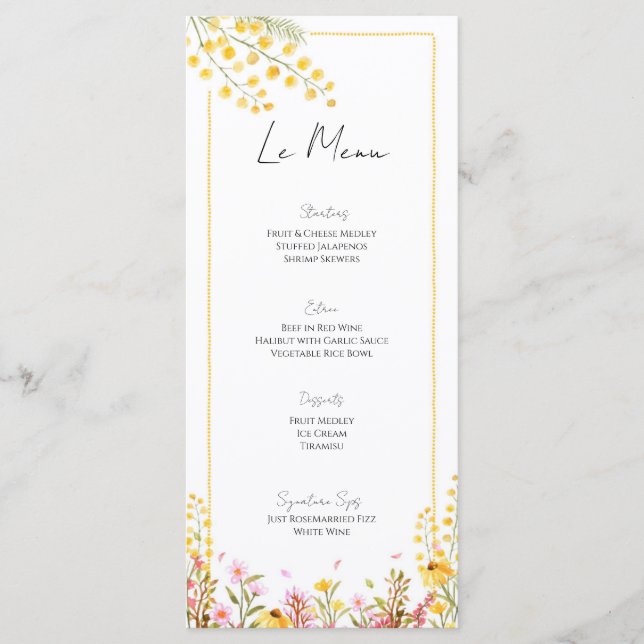 Tarjeta plana para el menú de eventos de Boda esti (Anverso)