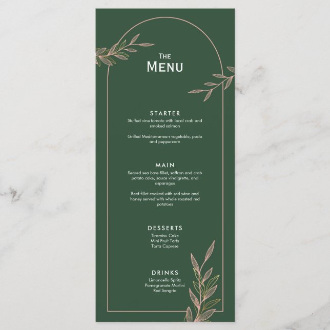 Tarjeta plana para el menú de eventos del Boda de  (Anverso)