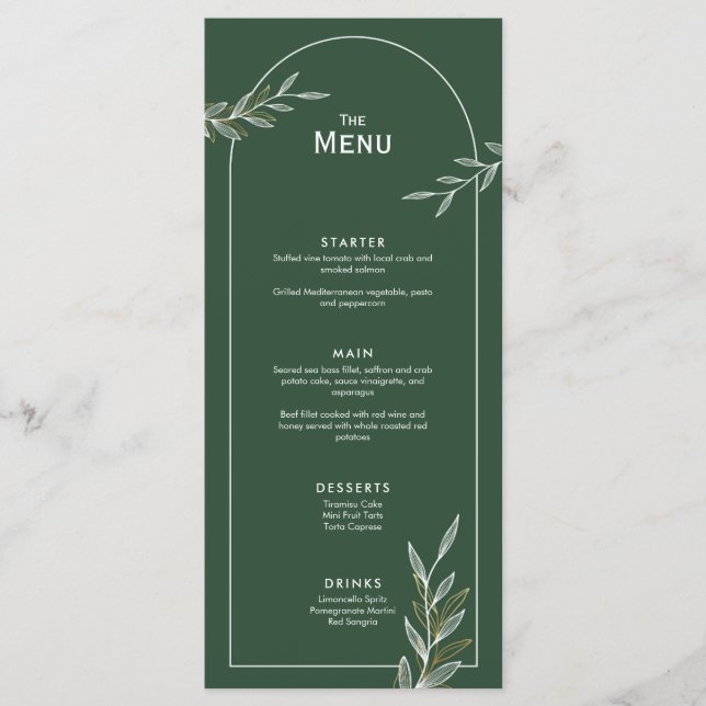 Tarjeta plana para el menú de eventos del Boda de  (Anverso)