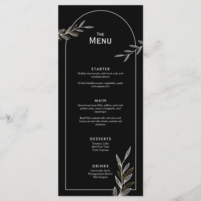 Tarjeta plana para el menú de eventos del Boda de  (Anverso)