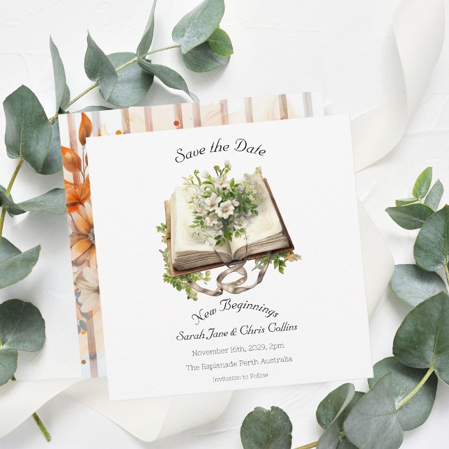 Tarjeta plana para guardar la fecha de nuevos comi (Save the Date New Beginning Flat Square Invitation )