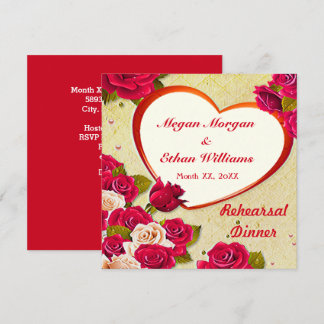 Tarjeta plana para la cena de rosas y marco para e