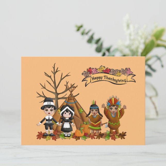 Tarjeta plana para niños del día de Acción de Grac (Anverso de pie)