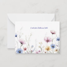 Tarjeta plana personalizada de nota con flores de 