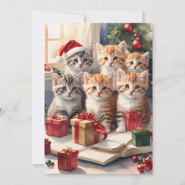 Tarjeta plana personalizada para gatitos de Navida (Anverso)