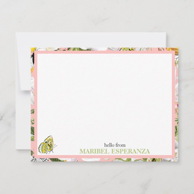 Tarjeta plana personalizada rosa Mariposa Vintage (Anverso)
