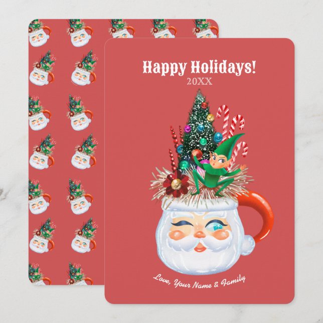 Tarjeta plana personalizada Vintage Santa Mug (Anverso / Reverso)