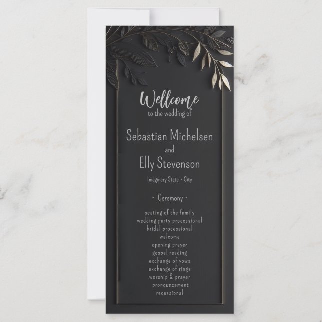 Tarjeta plana Pragram Boda floral Golden Elegance (Anverso)