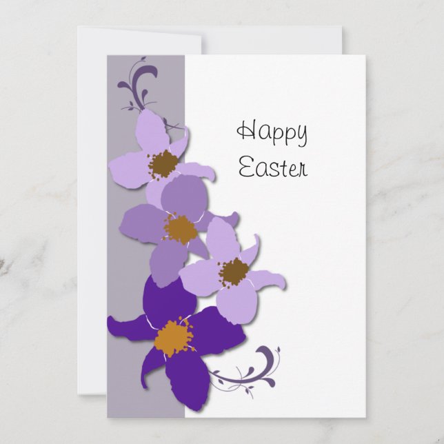 Tarjeta plana Purple Floral Easter (Anverso)