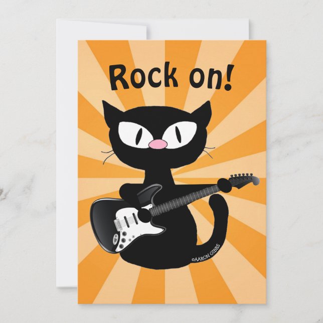 Tarjeta plana - ¡Rock on! Gato de rock de guitarra (Anverso)