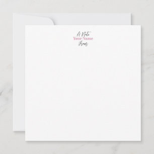 Tarjeta plana rosa con nota personalizada con su n