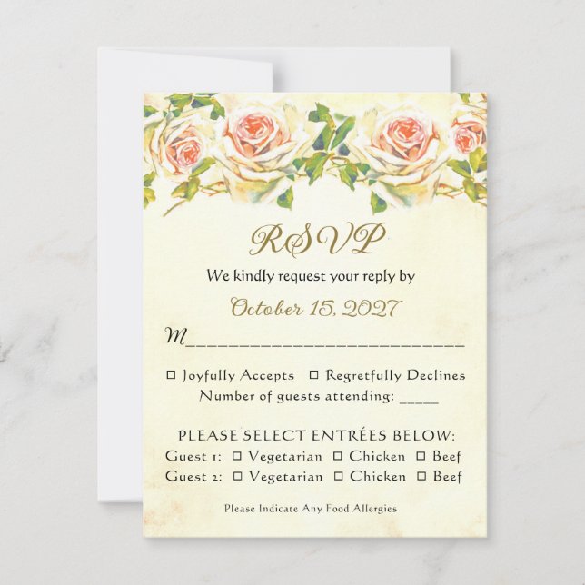 Tarjeta plana RSVP 2 de Rosa antiguo 4.25 x 5.5 (Anverso)