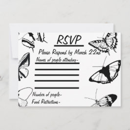 Tarjeta plana RSVP para mariposas blancas y negras