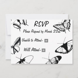 Tarjeta plana RSVP para mariposas blancas y negras