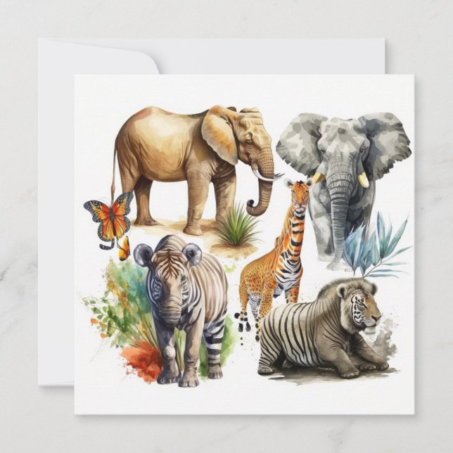 Tarjeta plana Safari Watercolor (Anverso)