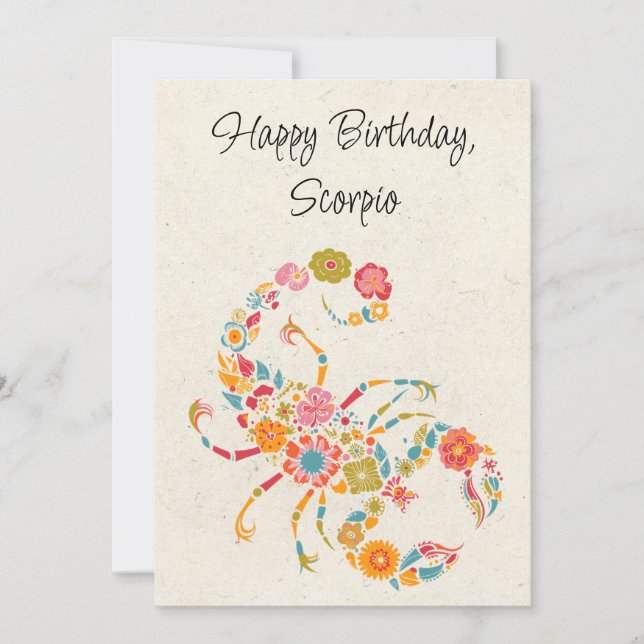 Tarjeta plana Scorpion Zodiac Floral de cumpleaños (Anverso)