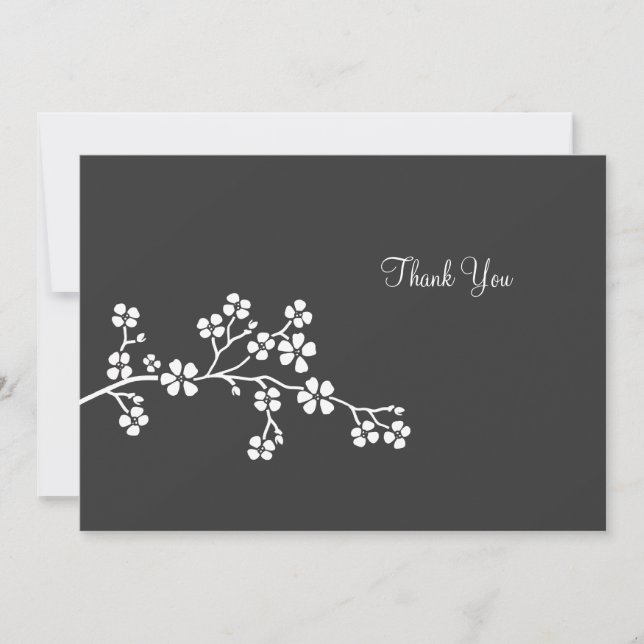 Tarjeta plana Silver Cherry Blossom Nota de agrade (Anverso)