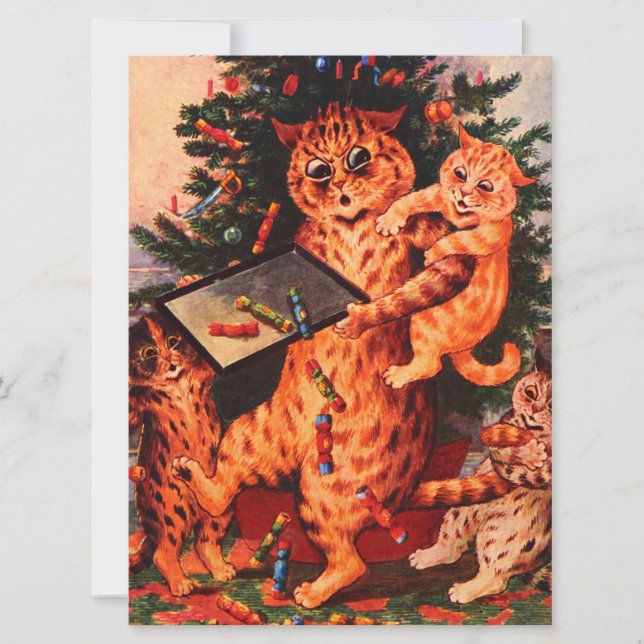 Tarjeta plana Time Catland Louis Wain para navidad (Anverso)