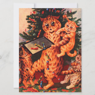 Tarjeta plana Time Catland Louis Wain para navidad