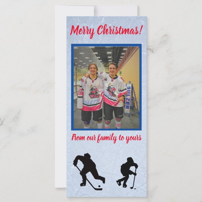 Tarjeta plana vertical Hockey Merry Christmas (Anverso)