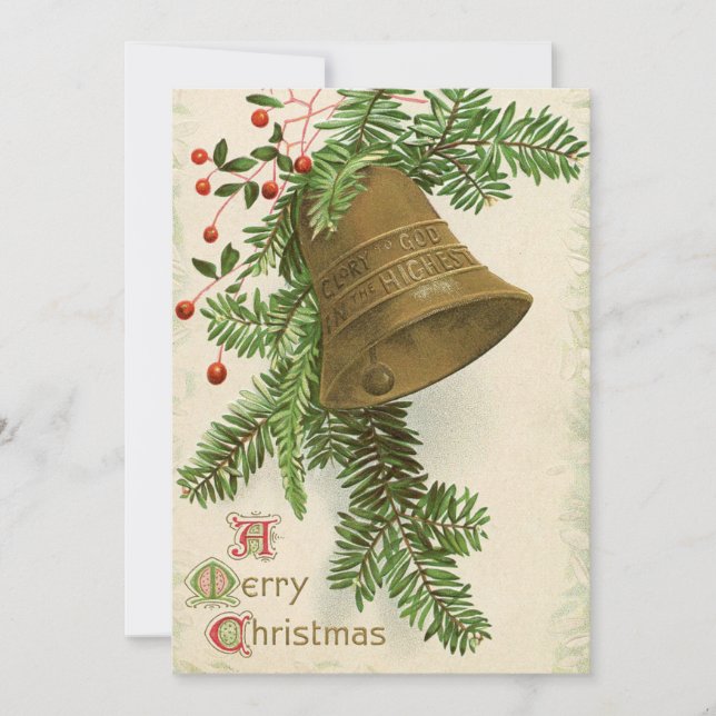 Tarjeta plana Vintage Christmas Bell (Evergreen) (Anverso)