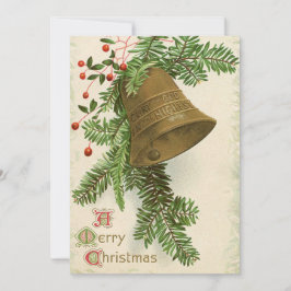 Tarjeta plana Vintage Christmas Bell (Evergreen)