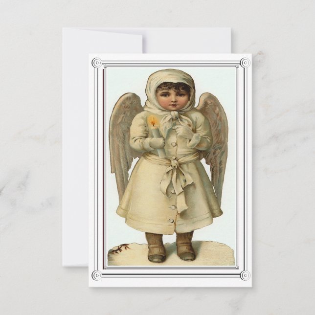 Tarjeta plana vintage de ángel de Navidad (Anverso)