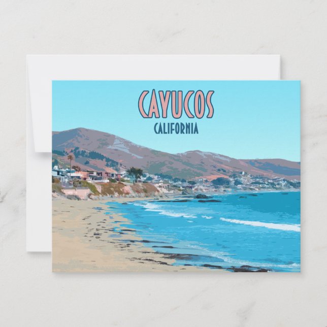 Tarjeta plana Vintage de Cayucos California Centra (Anverso)