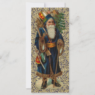 Tarjeta plana Vintage de Santa sobre azul y oro
