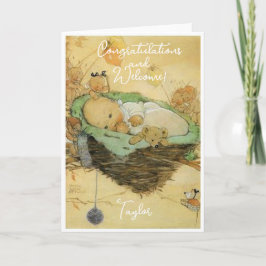 Tarjeta plana Vintage Recién nacido felicitaciones