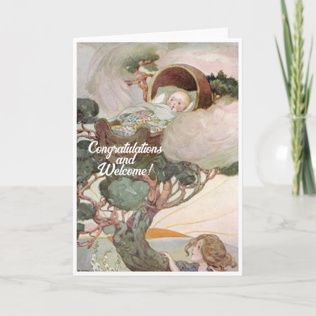 Tarjeta plana Vintage Recién nacido felicitaciones (Anverso)