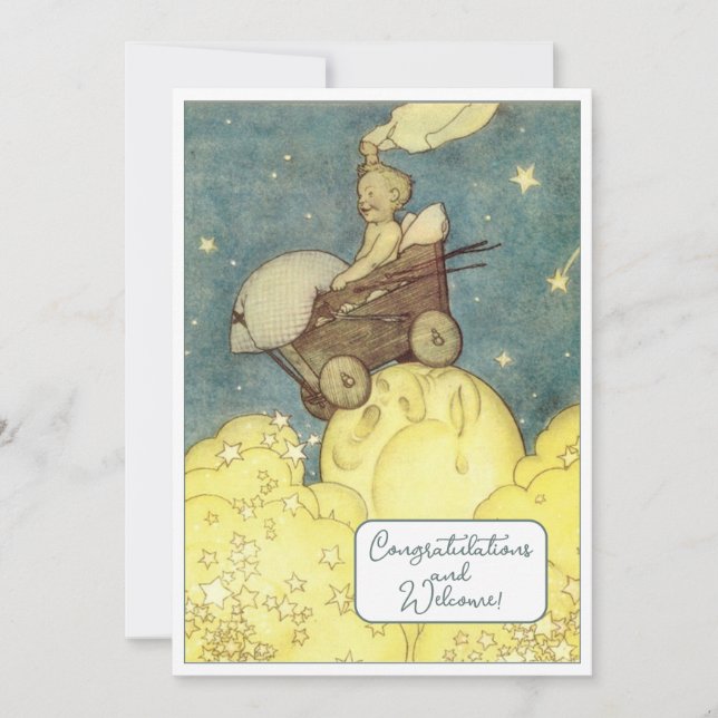Tarjeta plana Vintage Recién nacido felicitaciones (Anverso)