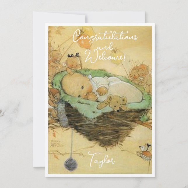 Tarjeta plana Vintage Recién nacido felicitaciones (Anverso)