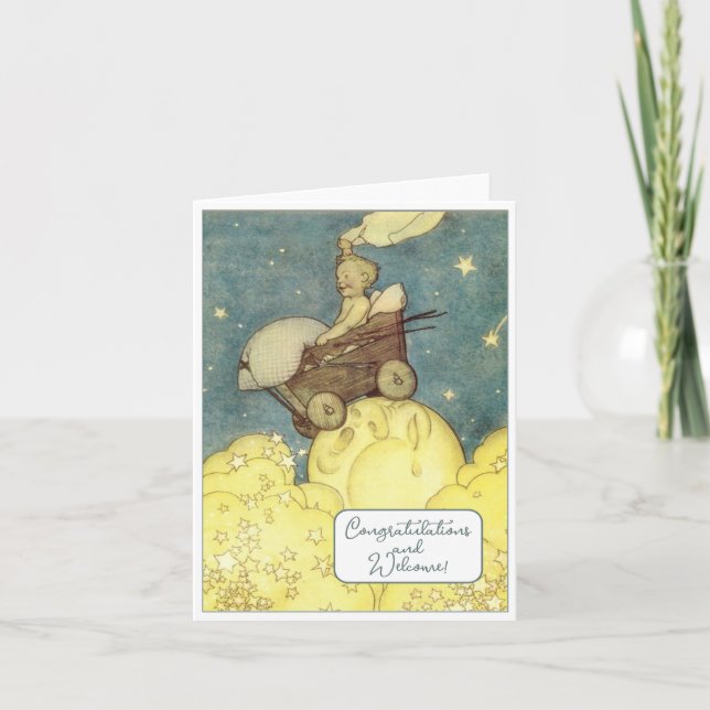 Tarjeta plana Vintage Recién nacido felicitaciones (Anverso)