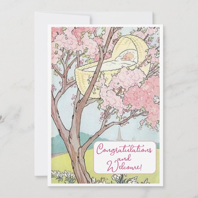 Tarjeta plana Vintage Recién nacido felicitaciones (Anverso)