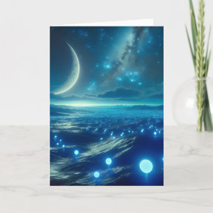 Tarjeta Planeta Alien y Formas de Vida Alienígenas en Azul