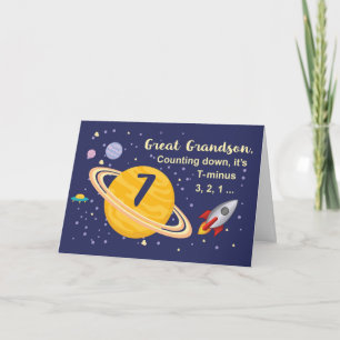 Tarjeta Planetas de cumpleaños 7 en el espacio exterior de