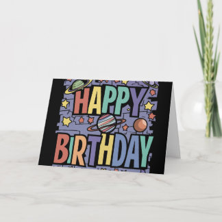 Tarjeta Planetas divertidos de Guay y estrellas feliz cump