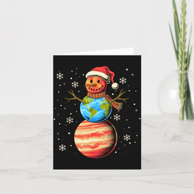 Tarjeta Planetas Muñeco de Nieve Espacio Divertida Navidad (Anverso)