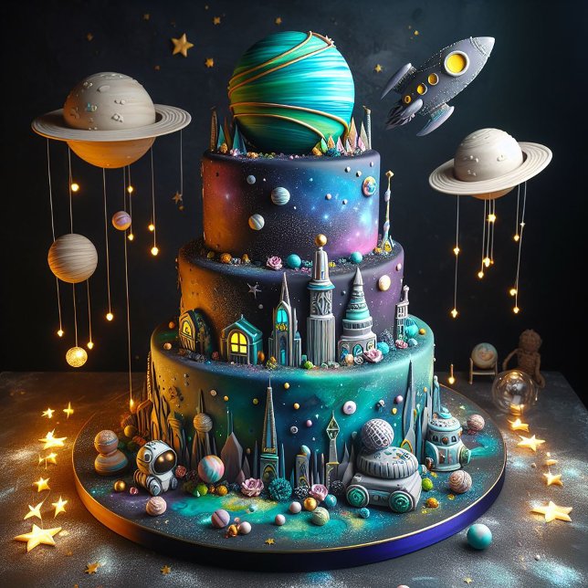 TARJETA PLANETAS Y COHETES CAPRICHOSOS PASTEL DE CUMPLEAÑO (Subido por el creador)