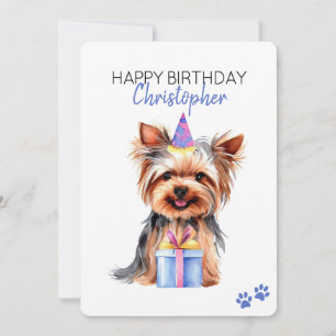 Tarjeta Plano de cumpleaños feliz personalizado de Yorkie