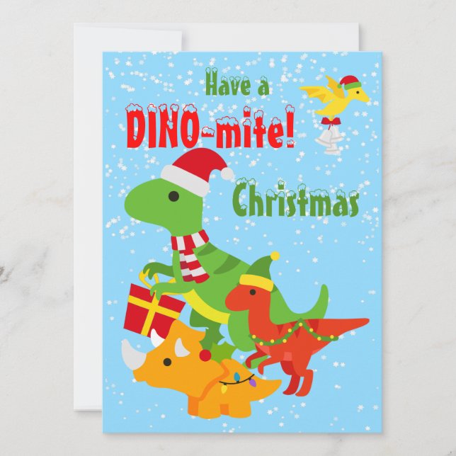 Tarjeta Plano de Navidades de dinosaurios pequeños Dino-mi (Anverso)