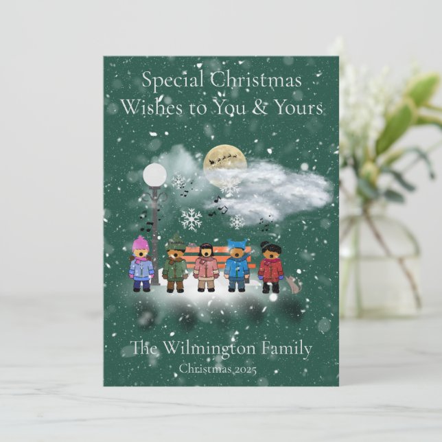 Tarjeta Plano de Navidades de familia Quintet de Nieve (Anverso de pie)