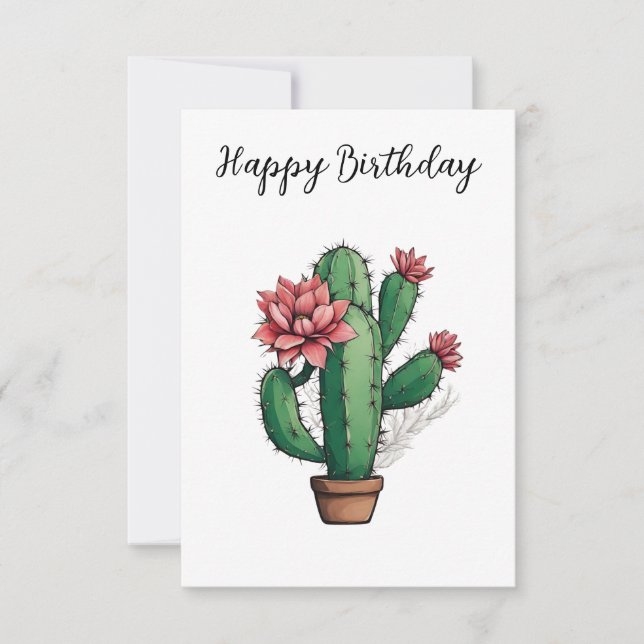 Tarjeta Planta de Cactus floreciente feliz cumpleaños (Anverso)