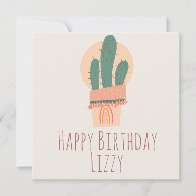 Tarjeta Planta de cactus moderna en maceta Cumpleaños arco (Anverso)