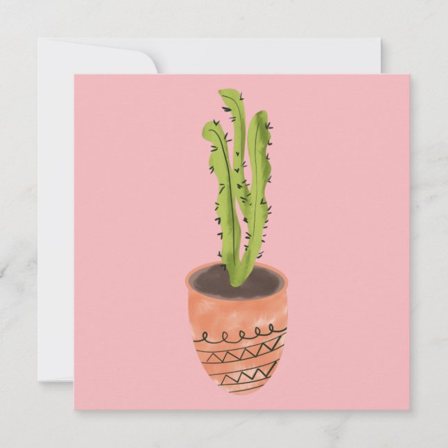 Tarjeta Planta de Cactus Terracota Dibujada a Mano Rosa  (Anverso)